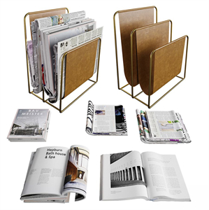 Newspaper box and set of magazines and newspapers